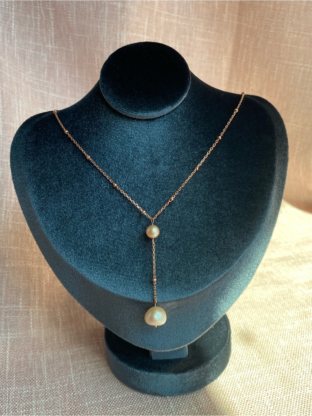 Sterling Rose Gold & Pink Pearl Drop Y-Necklace